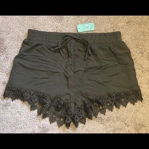 Olive Green Lace Trim Shorts